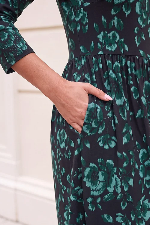 Roman Dark Green Abstract Floral Midi Dress - 14 Image 4