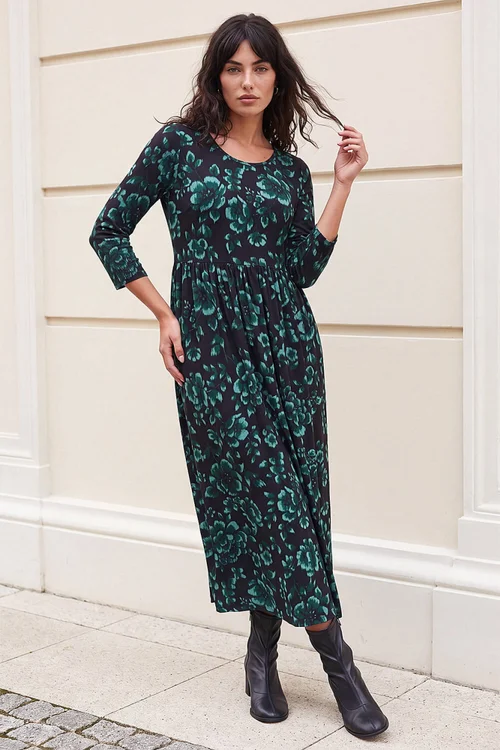 Roman Dark Green Abstract Floral Midi Dress - 14 Image 2