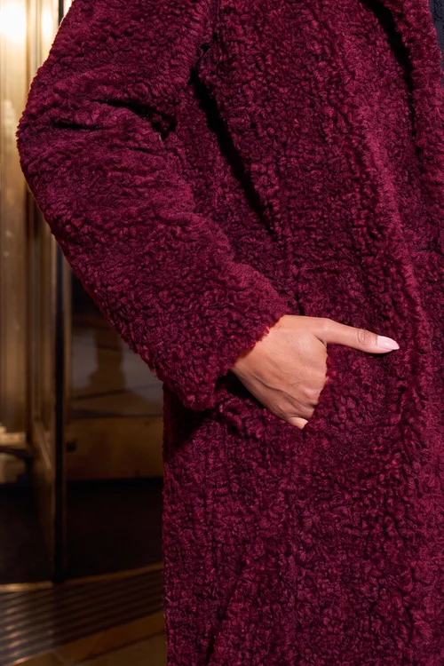 Roman Burgundy Longline Teddy Coat - 16 Image 4