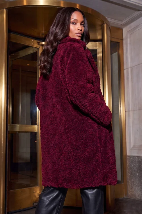 Roman Burgundy Longline Teddy Coat - 16 Image 3