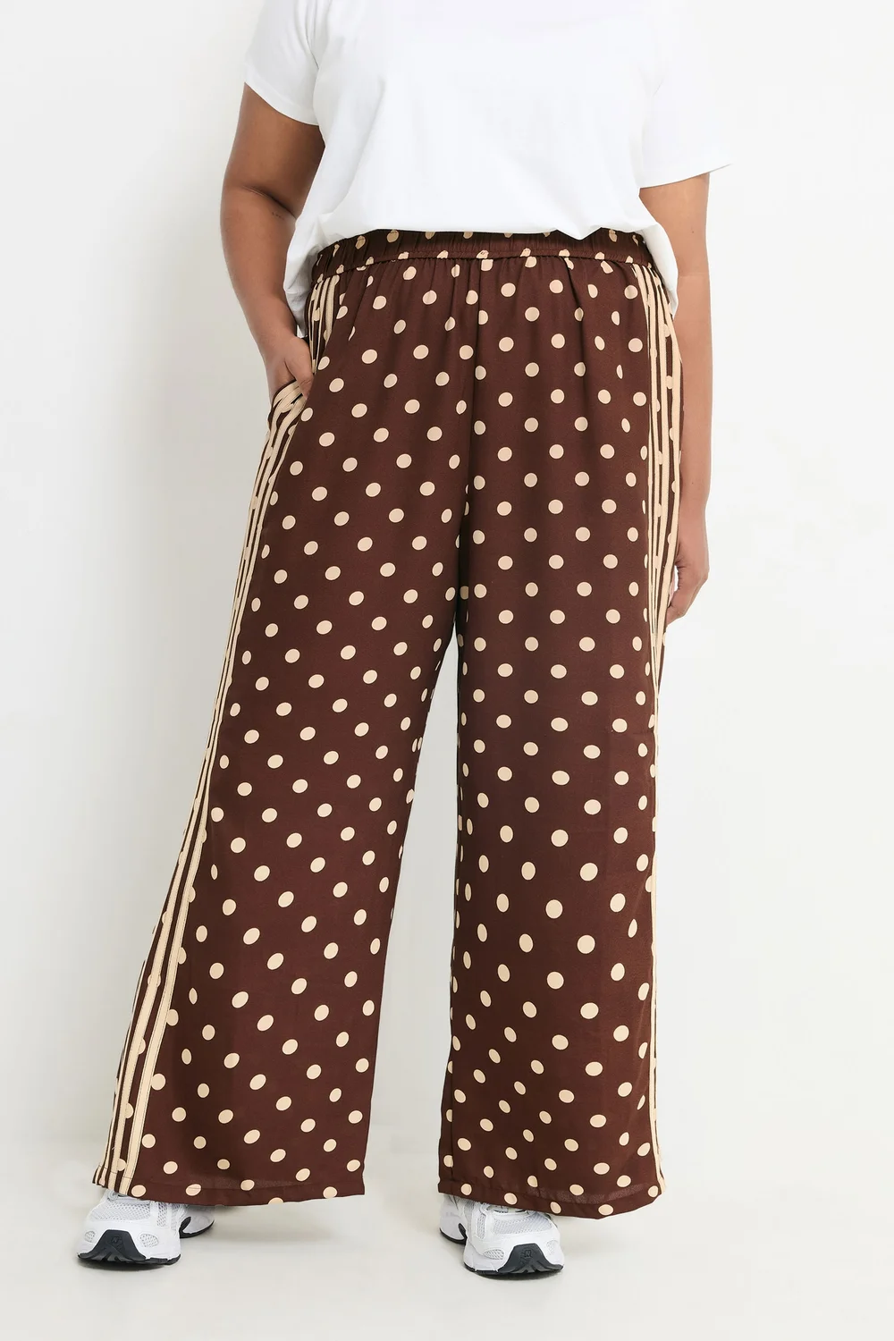 Yours Limited Curve Brown Polka Dot Side Stripe Trousers - 14 Image 2