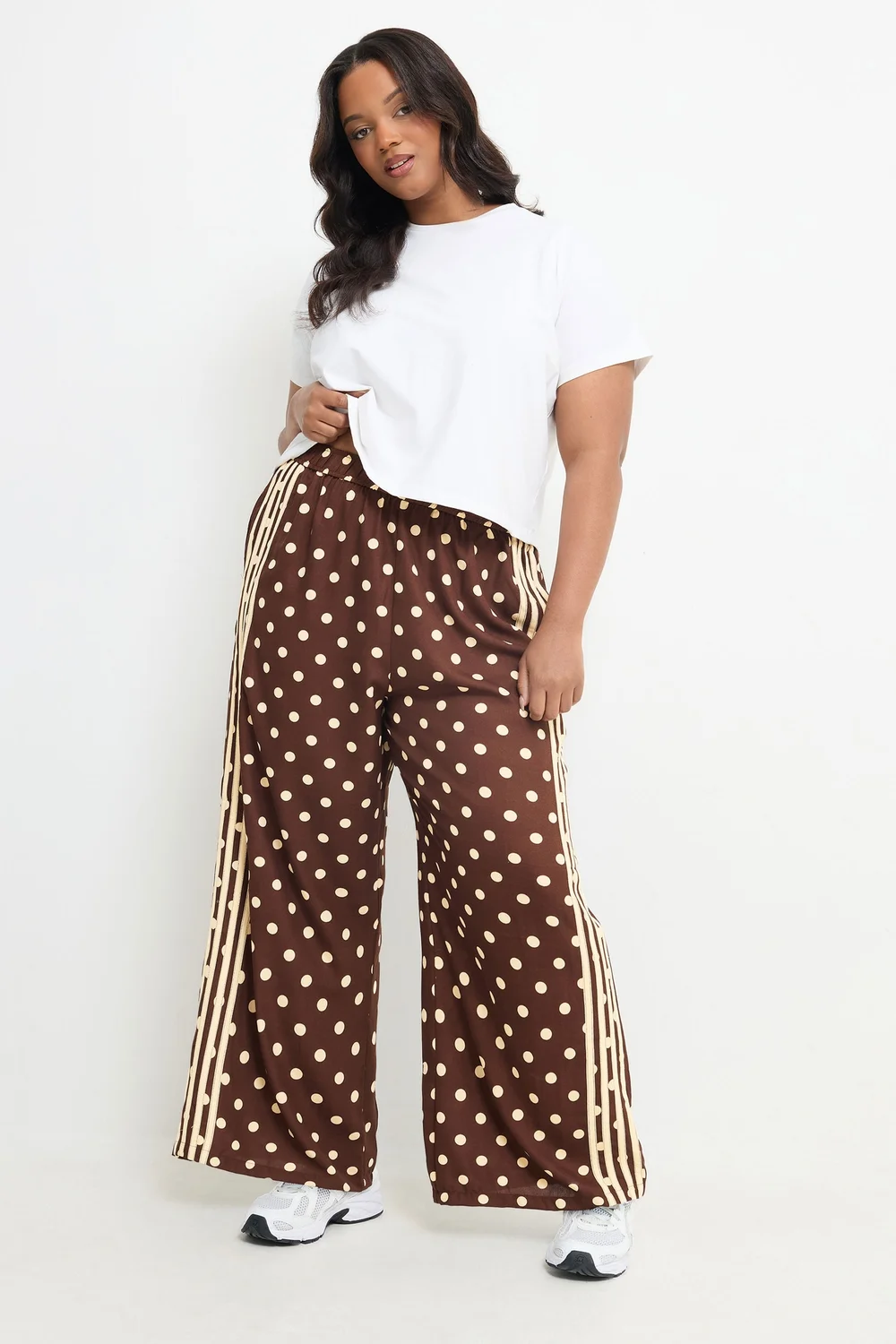 Yours Limited Curve Brown Polka Dot Side Stripe Trousers - 14 Image 3