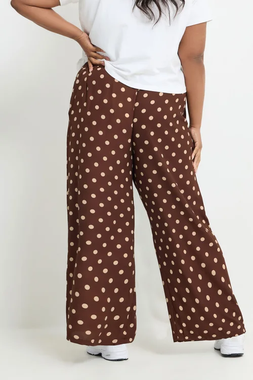 Yours Limited Curve Brown Polka Dot Side Stripe Trousers - 14 Image 4