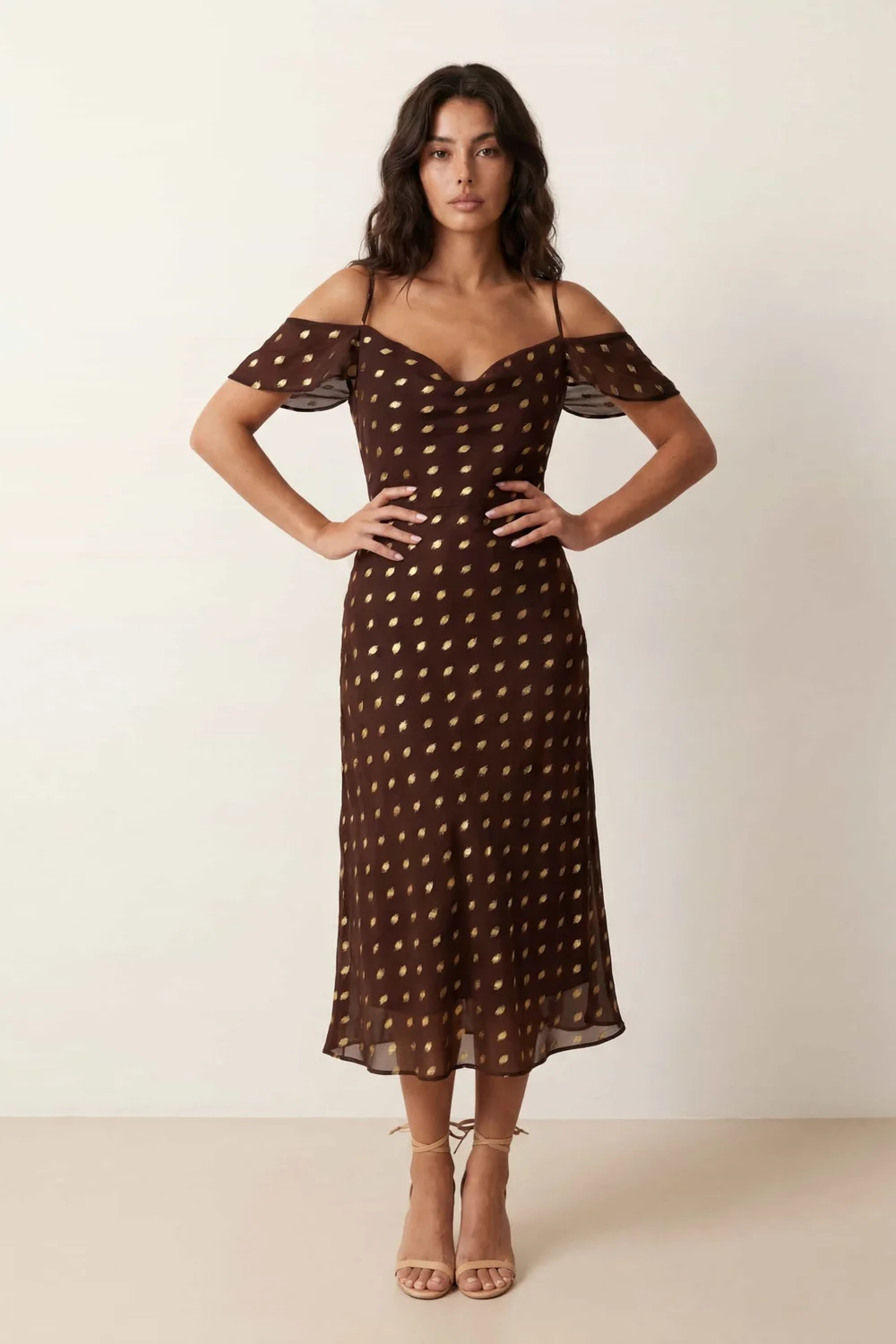 Style Cheat Chocolate Midi Short Sleeve Spot Pattern Brylee Dress - 10 Image 6