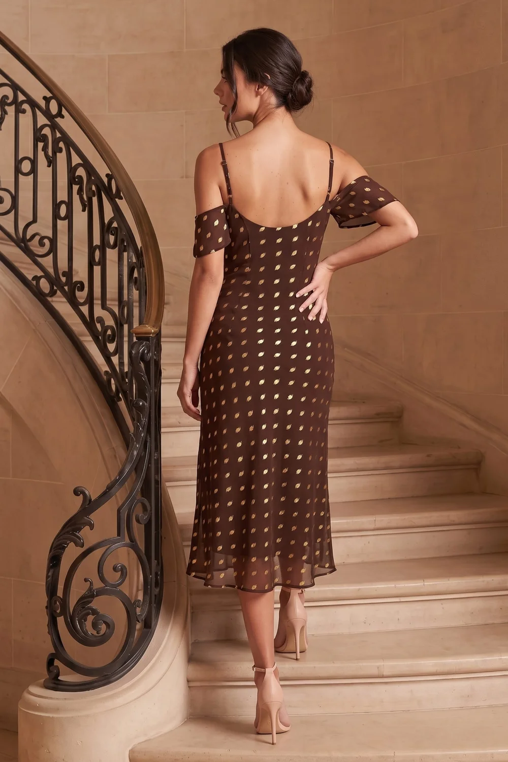 Style Cheat Chocolate Midi Short Sleeve Spot Pattern Brylee Dress - 10 Image 4