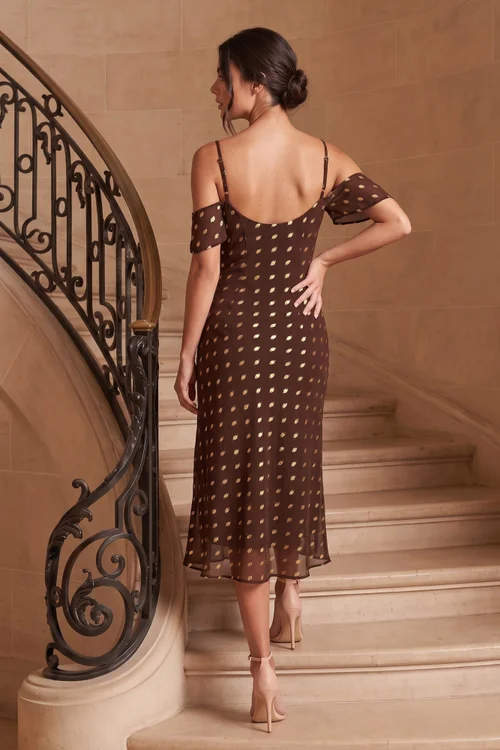 Style Cheat Chocolate Midi Short Sleeve Spot Pattern Brylee Dress - 10 Image 4