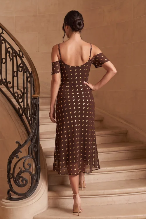 Style Cheat Chocolate Midi Short Sleeve Spot Pattern Brylee Dress - 10 Image 5