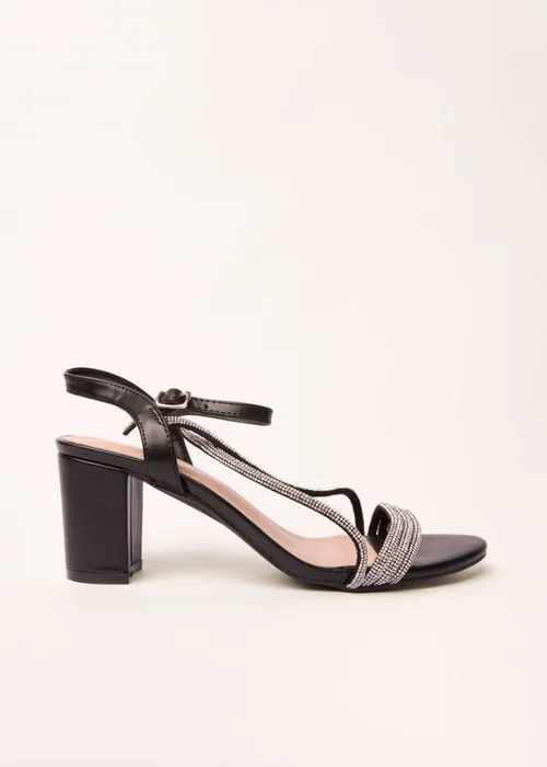Blue Vanilla Black Bling Strap Block Heels - 8 Image 2