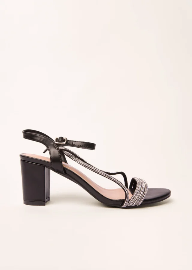 Blue Vanilla Black Bling Strap Block Heels