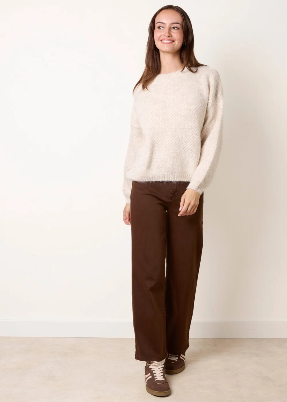 Blue Vanilla Beige Textured Knit Jumper - M/L Image 3