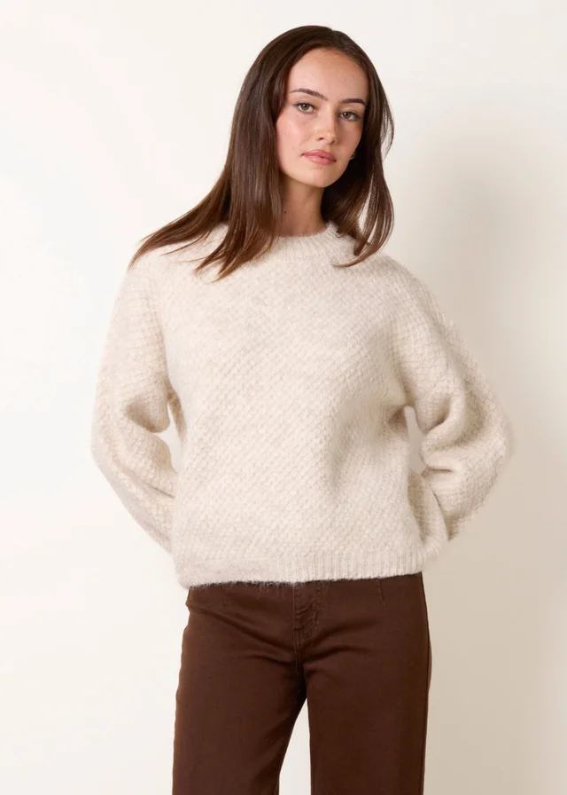 Blue Vanilla Beige Textured Knit Jumper