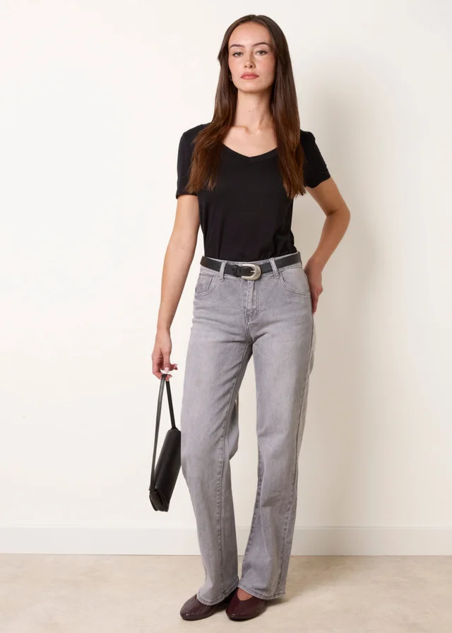 Blue Vanilla Grey Stud Star Pocket Wide Leg Jeans