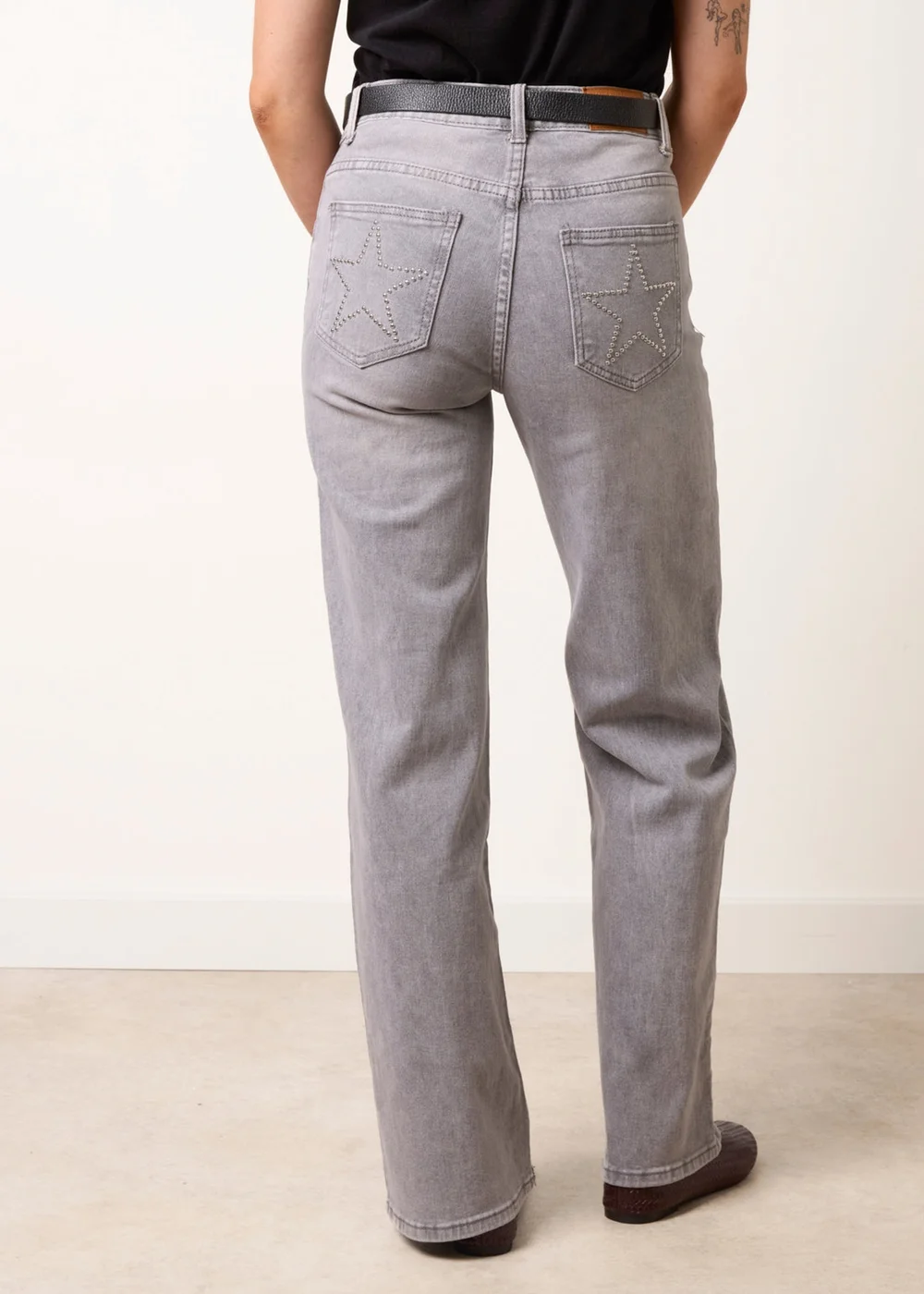 Blue Vanilla Grey Stud Star Pocket Wide Leg Jeans - XL Image 4