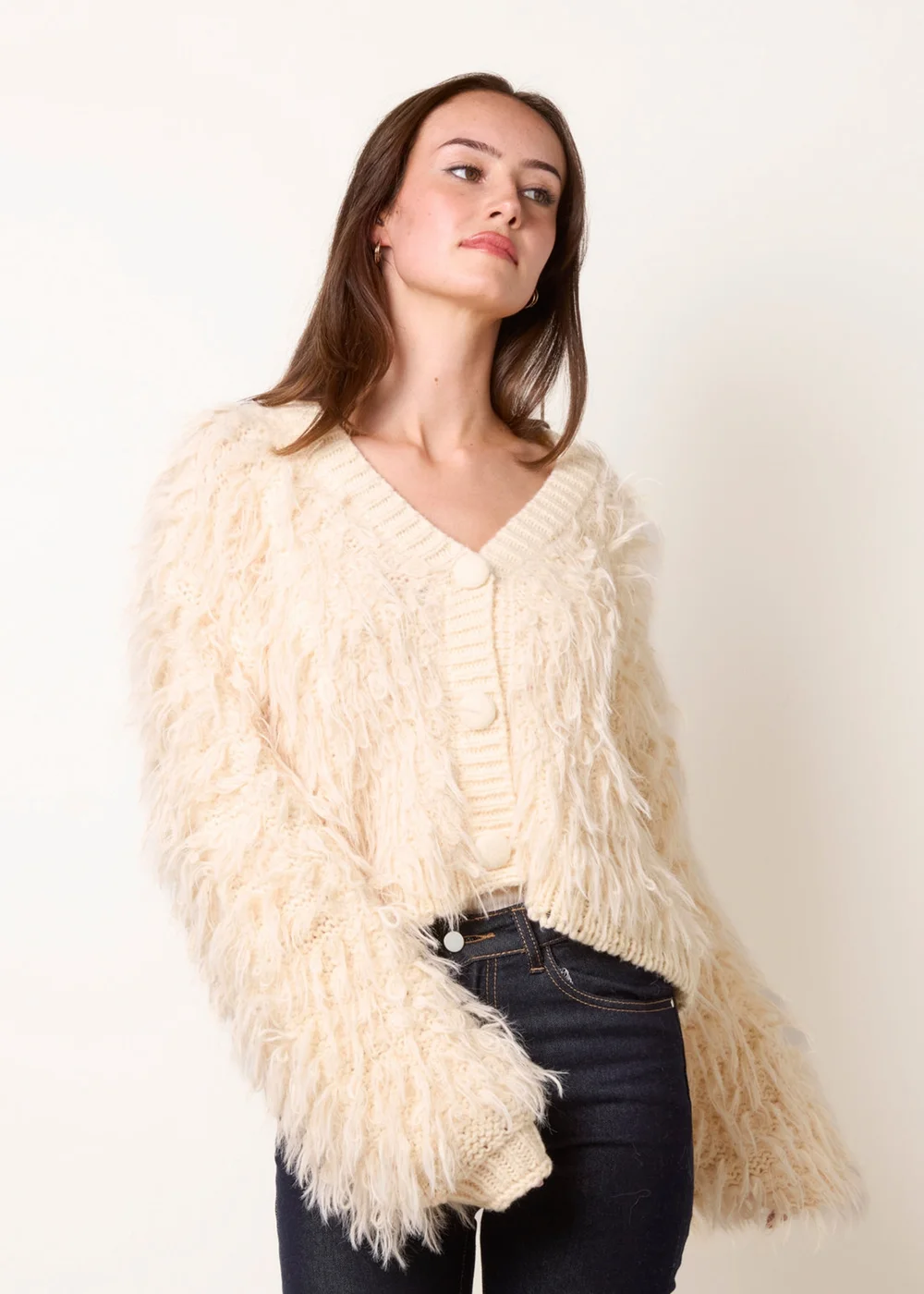 Blue Vanilla Cream Fluffy Knit Cardigan - S/M Image 1