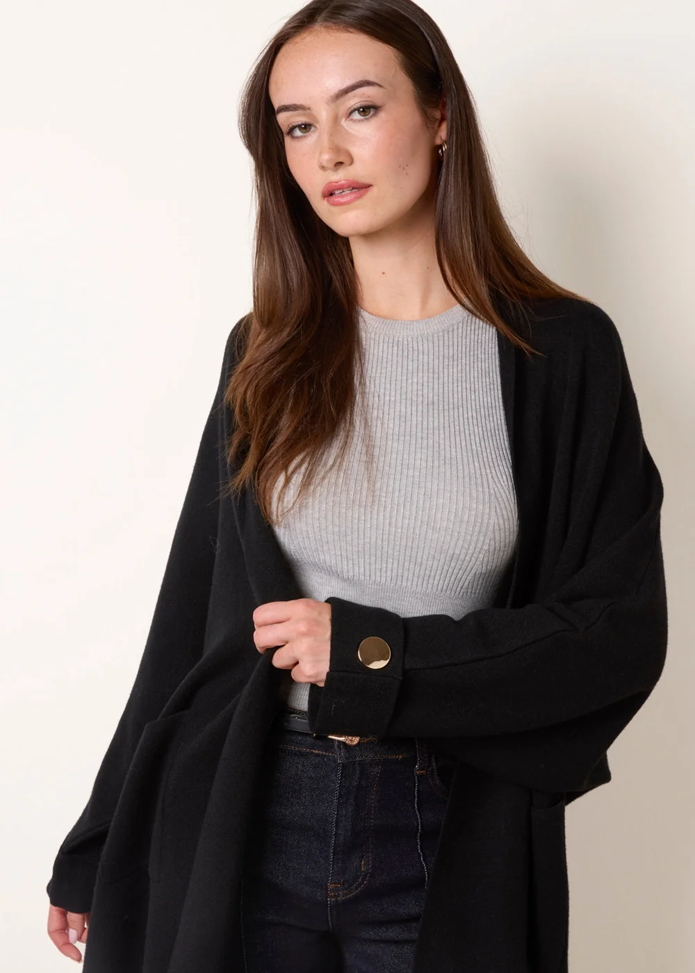 Blue Vanilla Black Heavy Knit Cardigan - One Size Image 3
