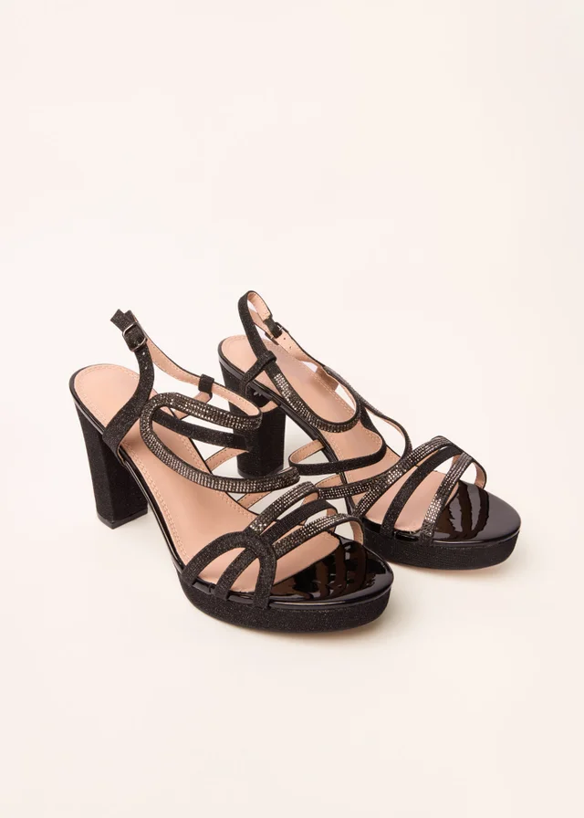 Blue Vanilla Black Mix Bling Platform Heels