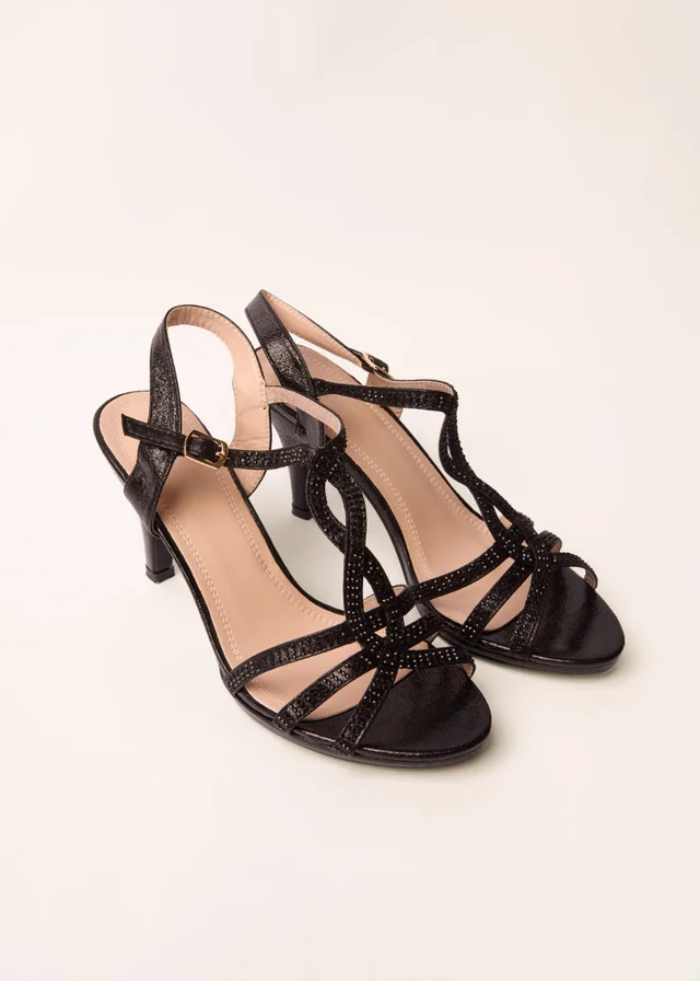 Blue Vanilla Black Twist Front Diamante Detailed Heels