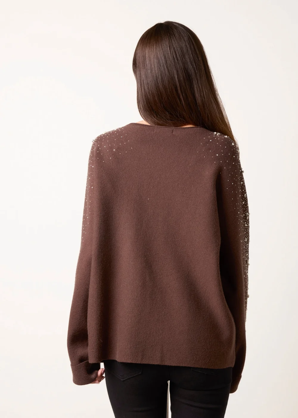Blue Vanilla Brown Diamante Sleeve Round Neck Knit Jumper - S/M Image 4