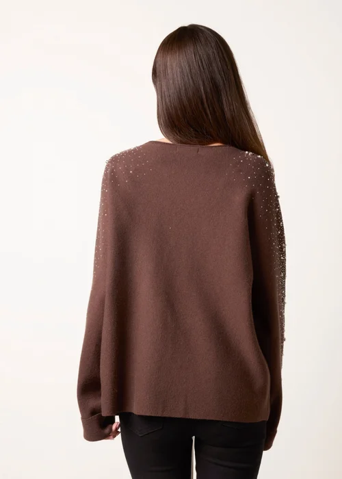Blue Vanilla Brown Diamante Sleeve Round Neck Knit Jumper - S/M Image 4