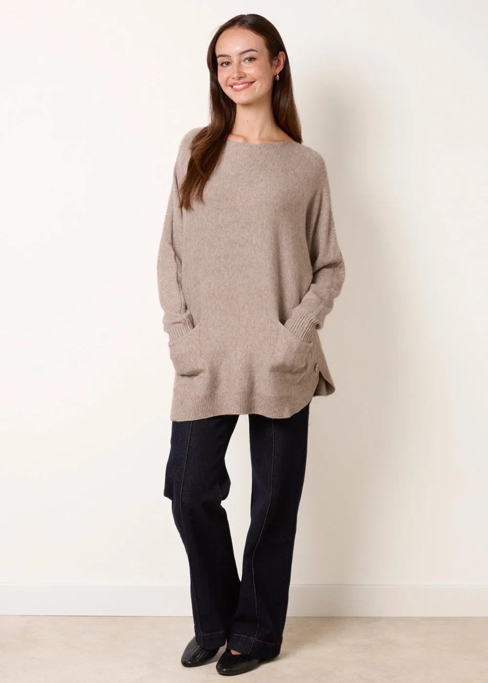 Blue Vanilla Brown Pocket Slash Neck Jumper - S/M Image 3