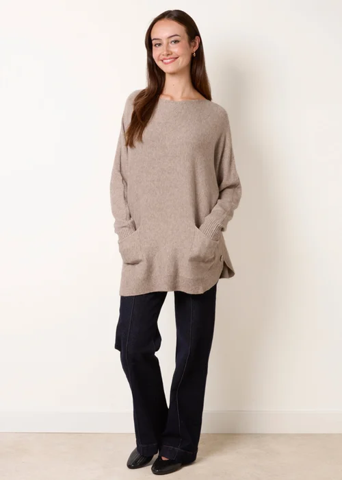 Blue Vanilla Brown Pocket Slash Neck Jumper - S/M Image 3