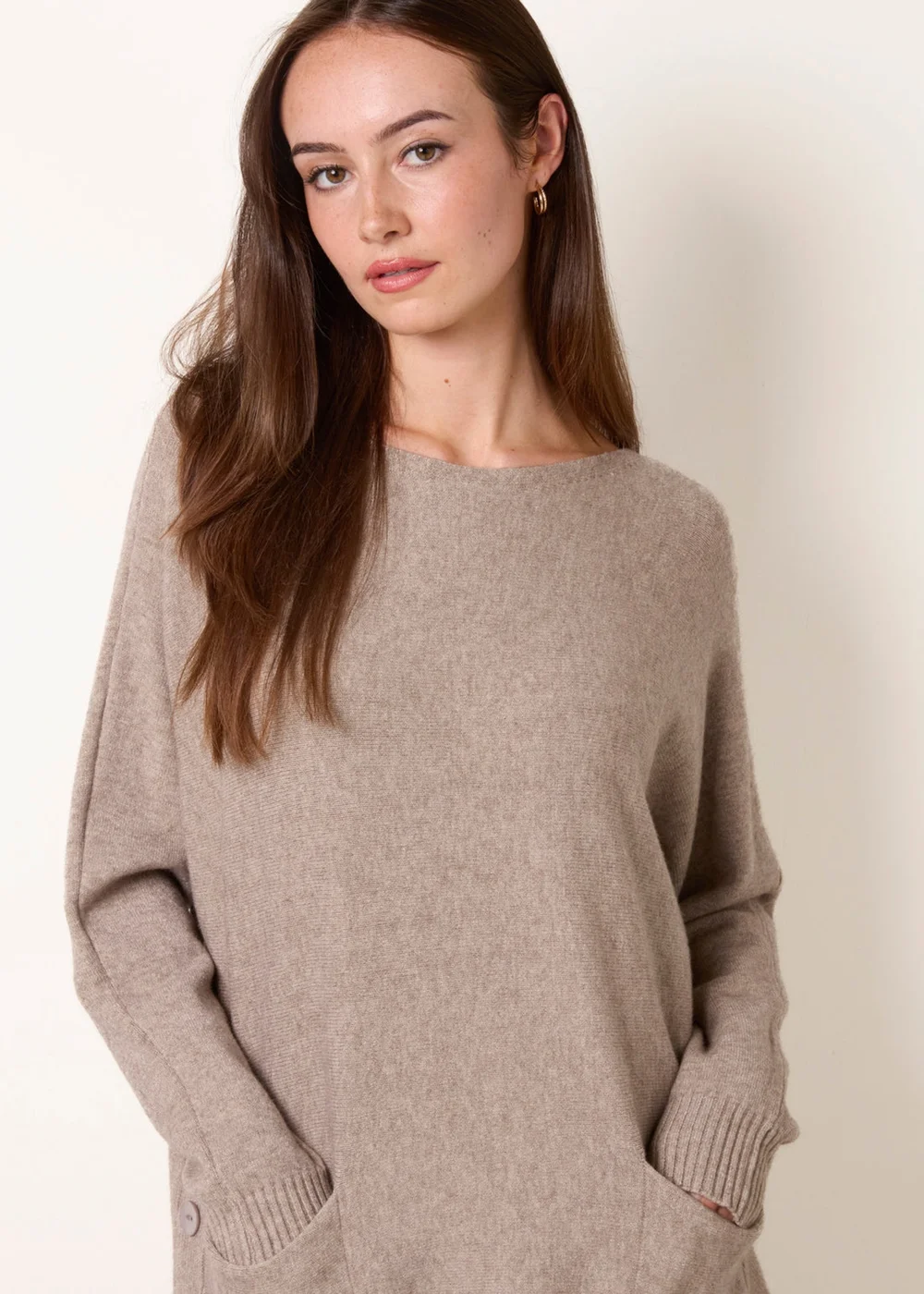 Blue Vanilla Brown Pocket Slash Neck Jumper - S/M Image 1