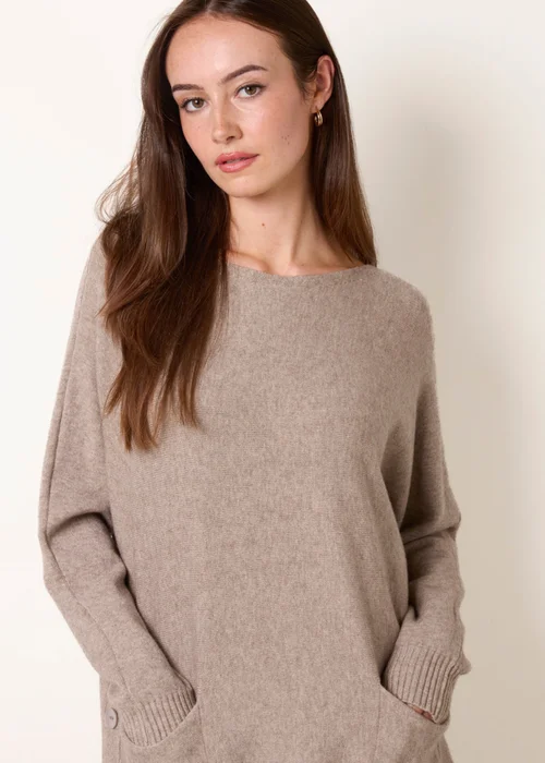 Blue Vanilla Brown Pocket Slash Neck Jumper - S/M Image 1