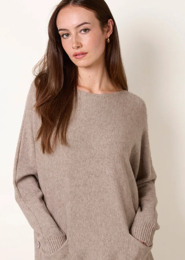Blue Vanilla Brown Pocket Slash Neck Jumper