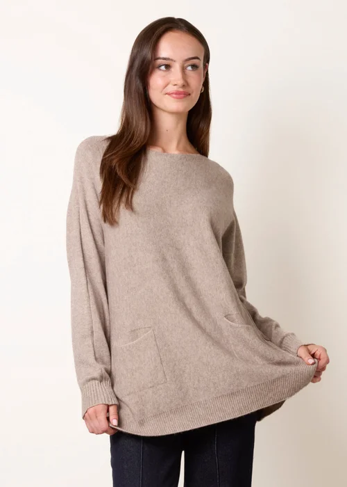 Blue Vanilla Brown Pocket Slash Neck Jumper - S/M Image 2