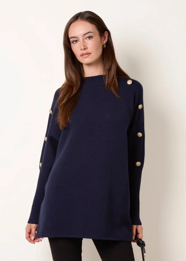 Blue Vanilla Navy Long Sleeve Military Button Jumper