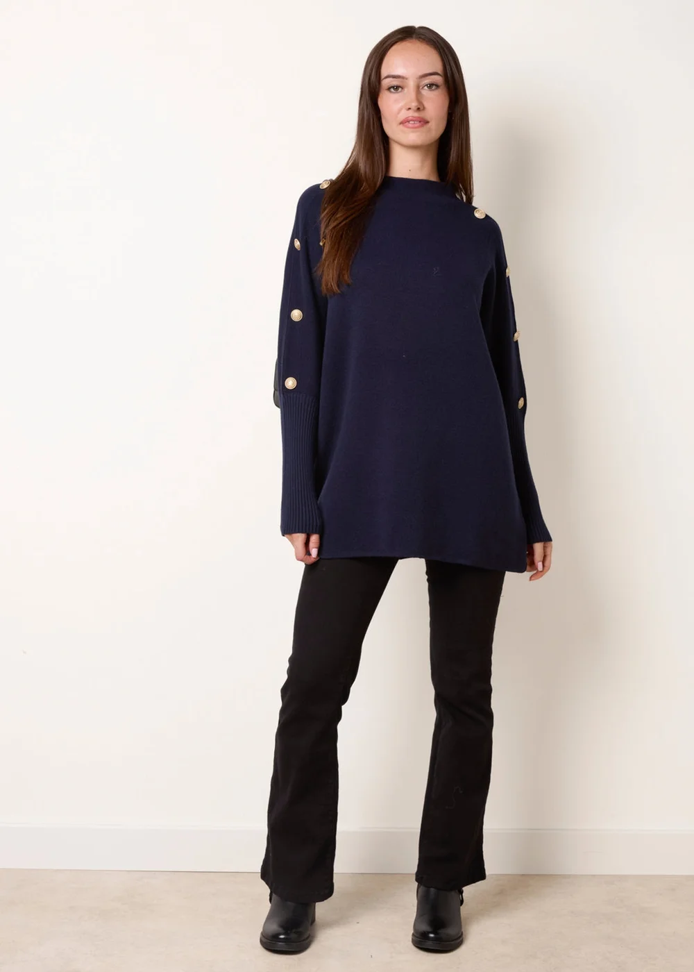 Blue Vanilla Navy Long Sleeve Military Button Jumper - S/M Image 2