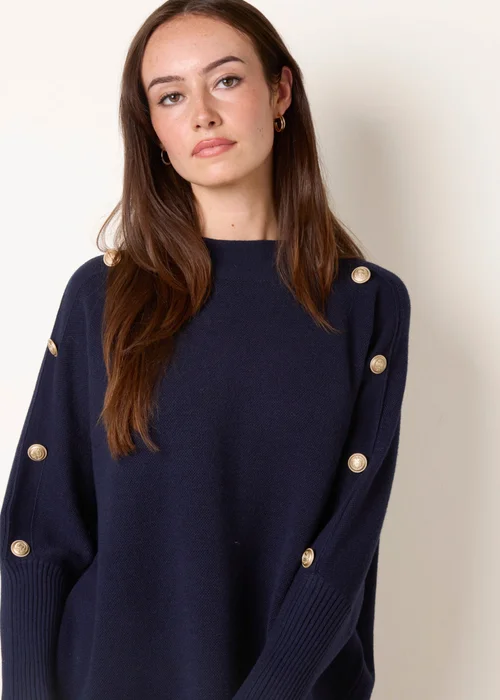 Blue Vanilla Navy Long Sleeve Military Button Jumper - S/M Image 3