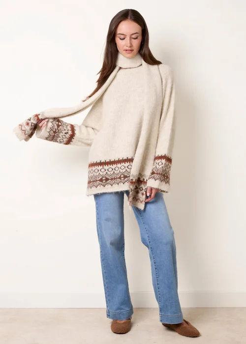 Blue Vanilla Beige Scarf Fair Isle Knit Jumper - One Size Image 2