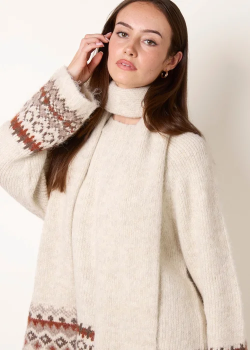 Blue Vanilla Beige Scarf Fair Isle Knit Jumper - One Size Image 3