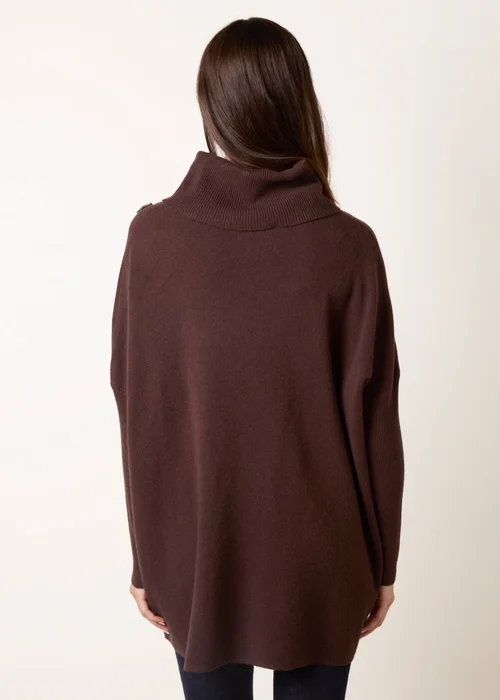 Blue Vanilla Brown Square Hammered Button Cowl Neck Jumper - One Size Image 4