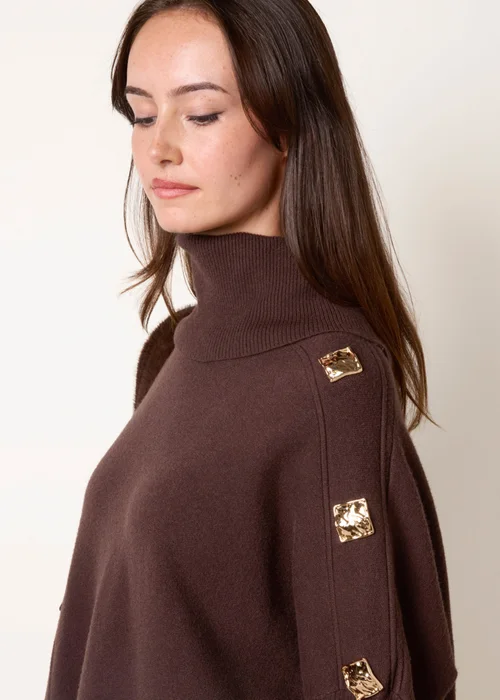 Blue Vanilla Brown Square Hammered Button Cowl Neck Jumper - One Size Image 3