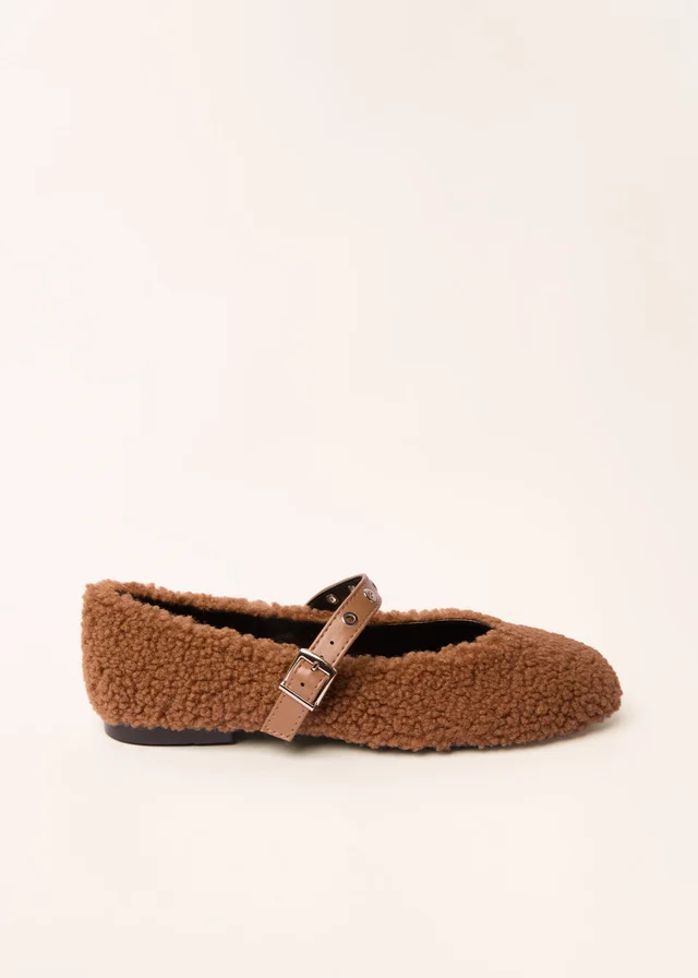 Blue Vanilla Khaki Borg Stud Strap Ballet Pumps