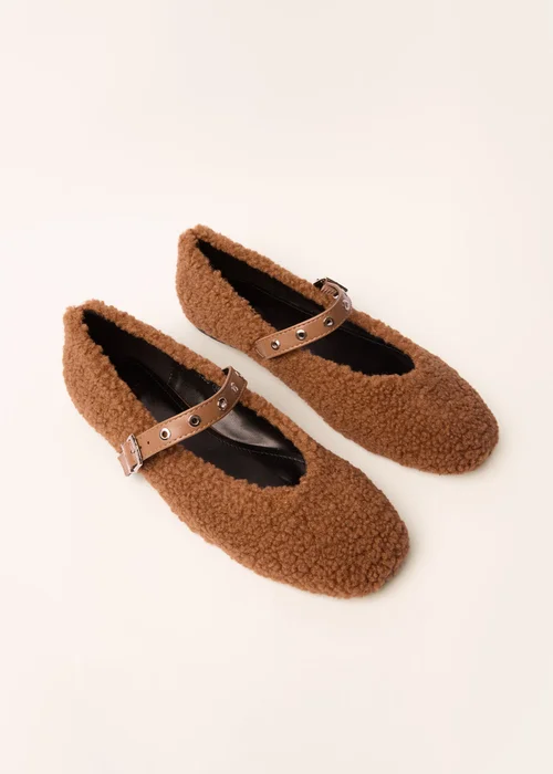 Blue Vanilla Khaki Borg Stud Strap Ballet Pumps - 4 Image 1