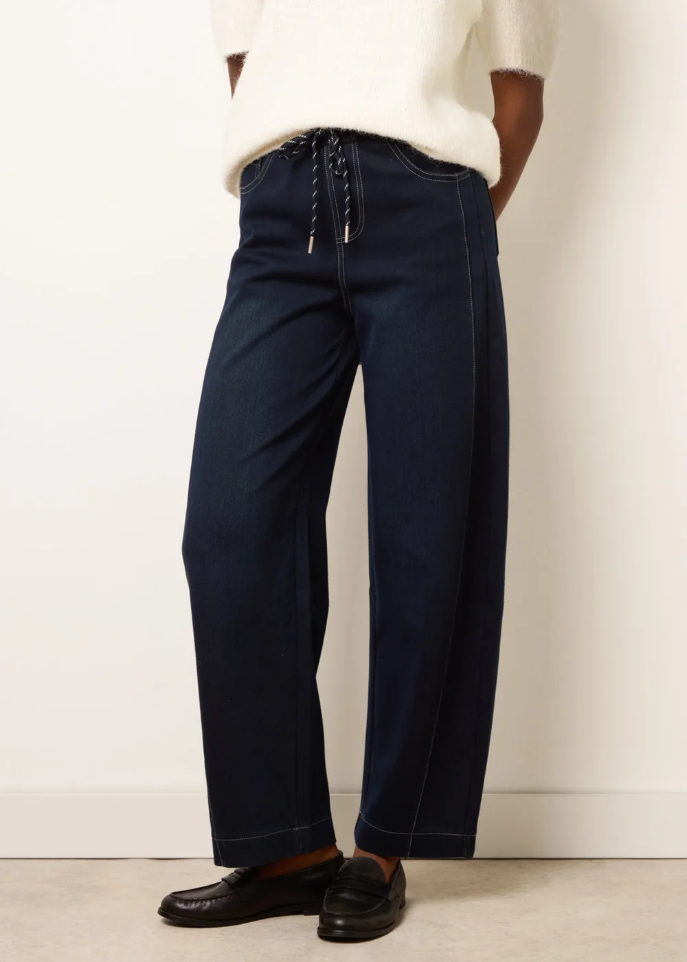 Blue Vanilla Navy Stitch Barrel Leg Jeans - L Image 2