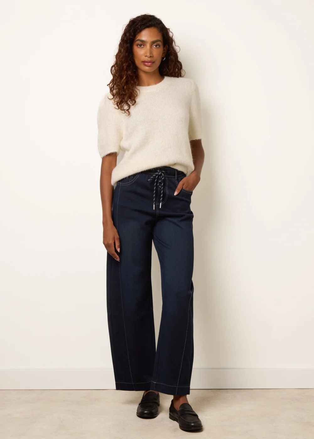 Blue Vanilla Navy Stitch Barrel Leg Jeans - L Image 1