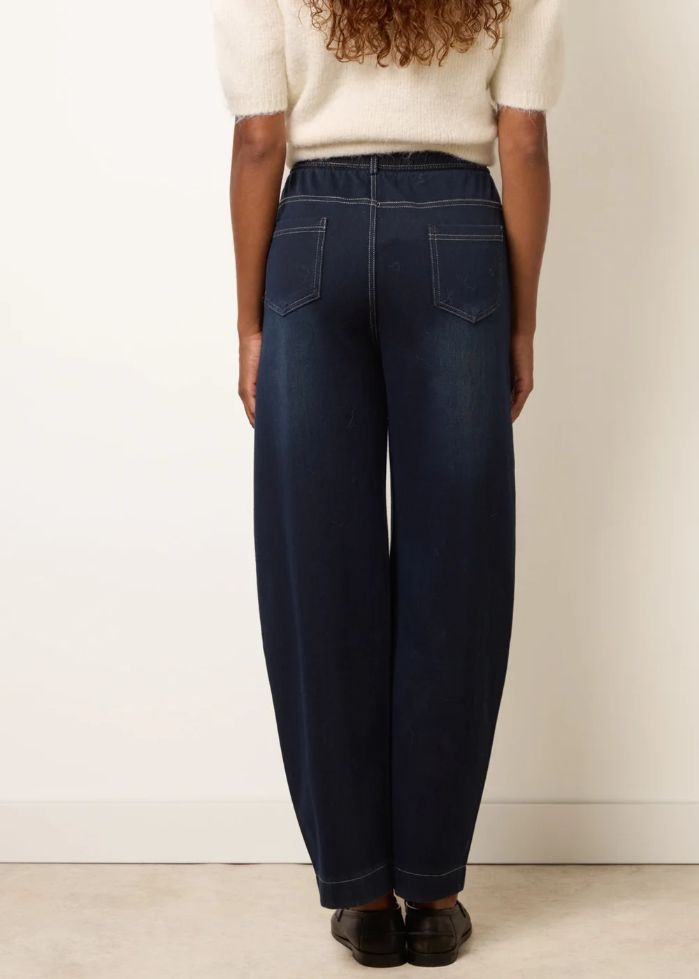 Blue Vanilla Navy Stitch Barrel Leg Jeans - L Image 4