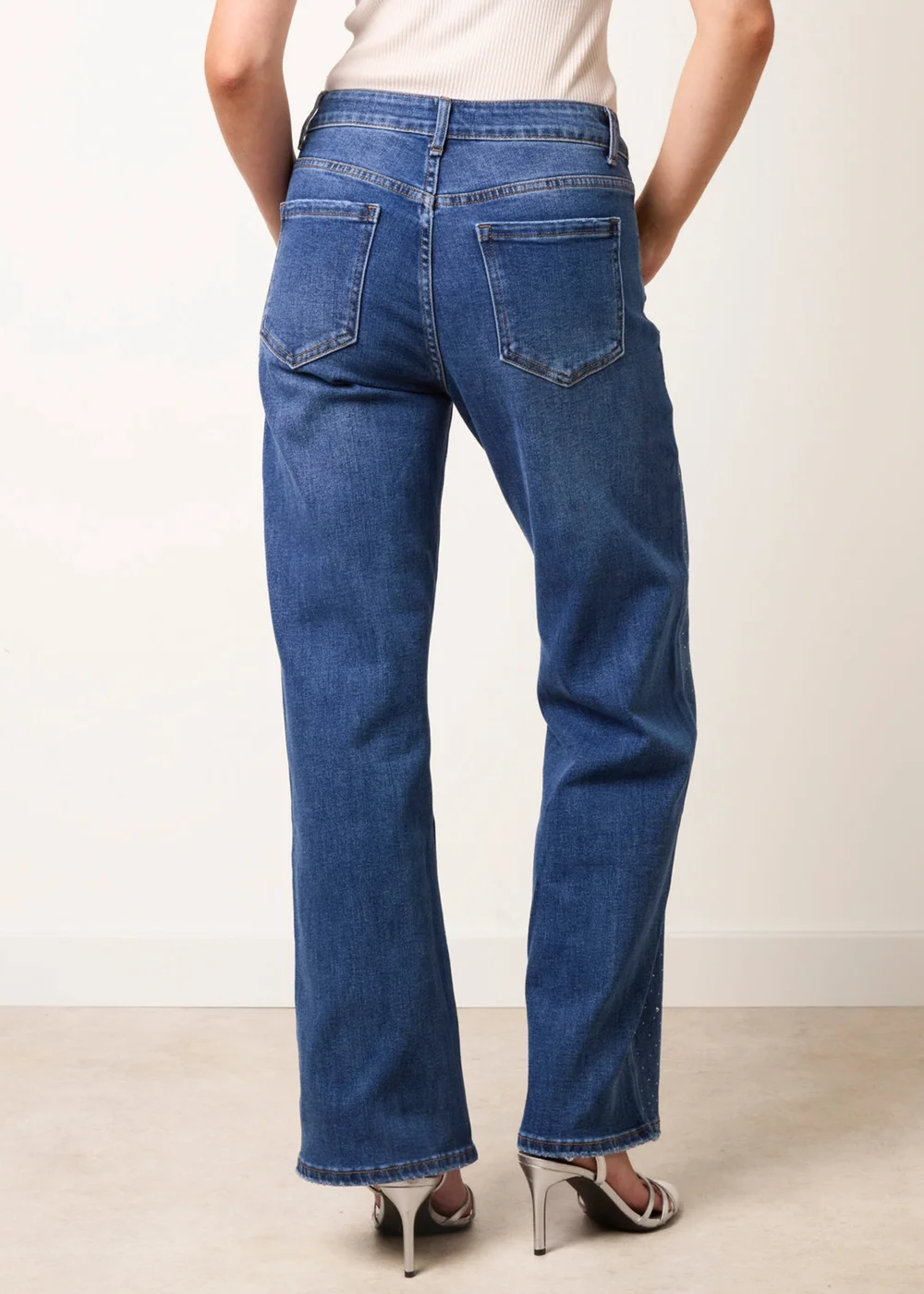 Blue Vanilla Blue Diamante Stud Wide Leg Jeans - 10 Image 4