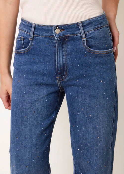 Blue Vanilla Blue Diamante Stud Wide Leg Jeans - 10 Image 3