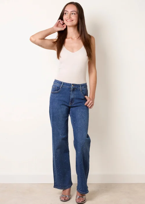 Blue Vanilla Blue Diamante Stud Wide Leg Jeans - 10 Image 2