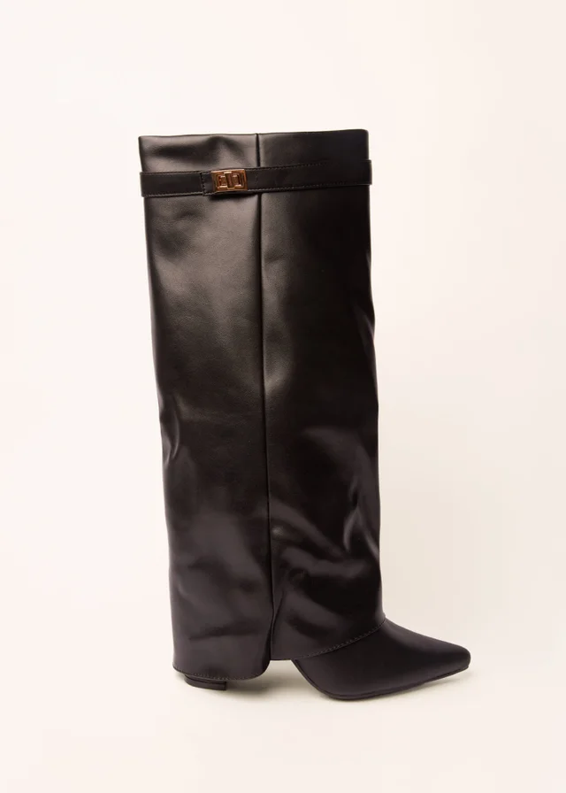 Blue Vanilla Black Cape Buckle Knee High Boots