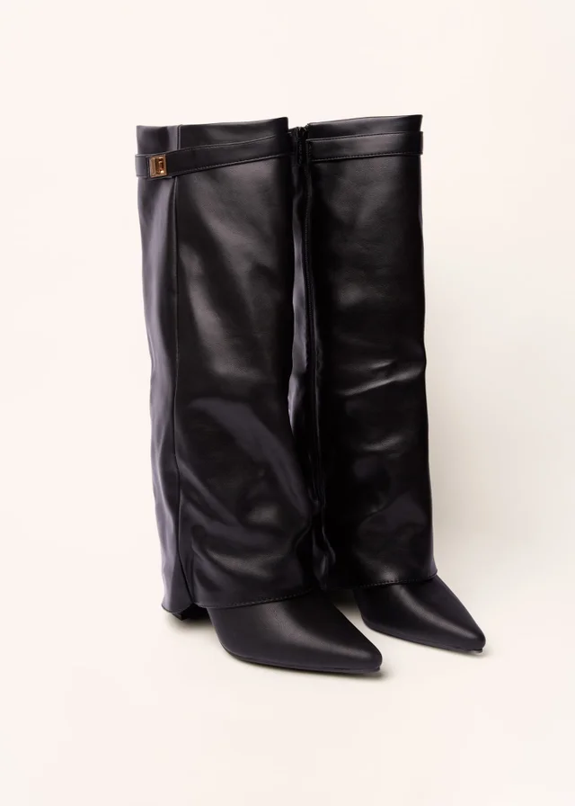Blue Vanilla Black Cape Buckle Knee High Boots