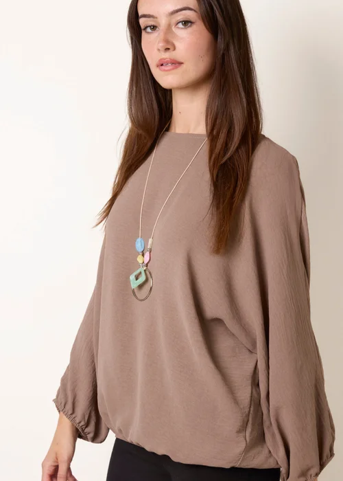 Blue Vanilla Beige Elasticated Batwing Necklace Jersey Top - One Size Image 3