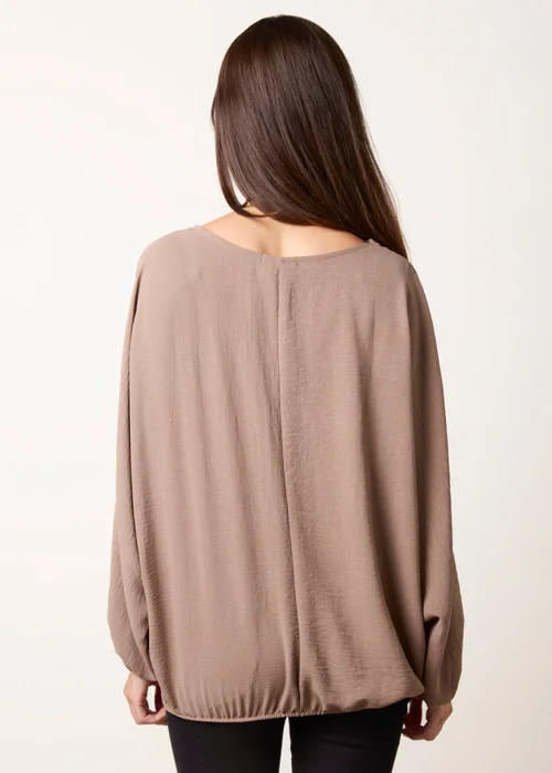 Blue Vanilla Beige Elasticated Batwing Necklace Jersey Top - One Size Image 4