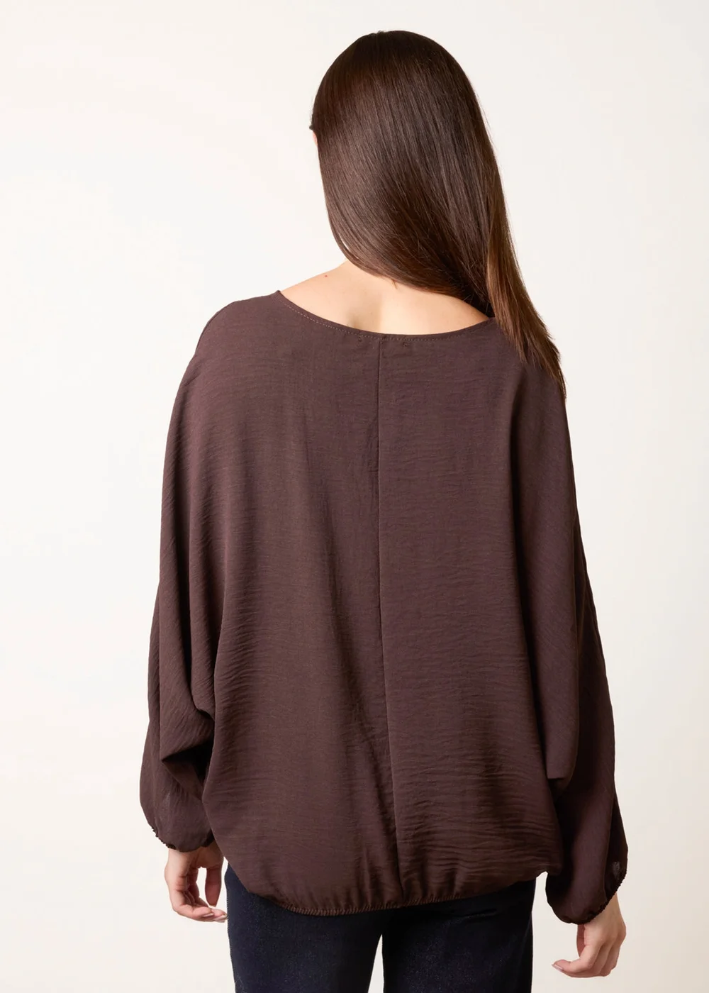 Blue Vanilla Brown Elasticated Batwing Necklace Jersey Top - One Size Image 4