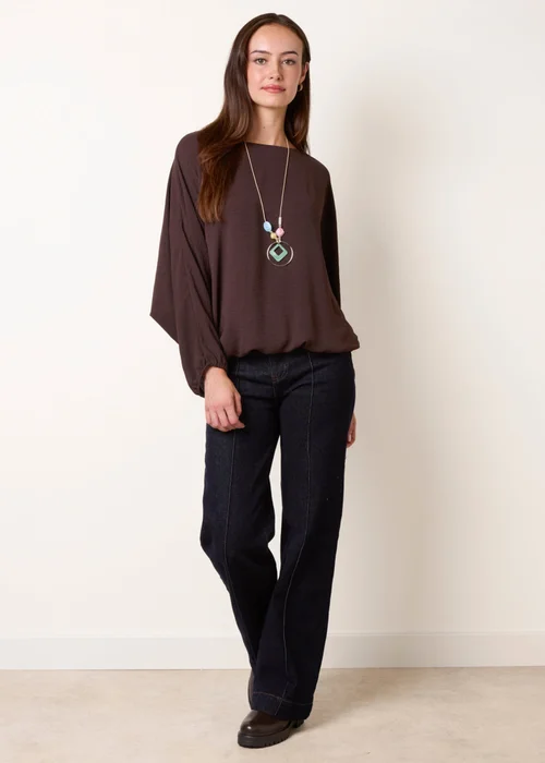 Blue Vanilla Brown Elasticated Batwing Necklace Jersey Top - One Size Image 2